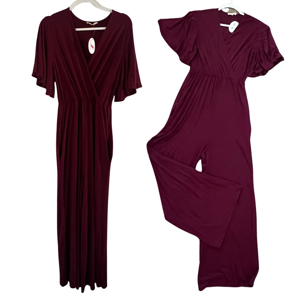 NWT Elegant Burgundy Rushed Jumpsuit - Small